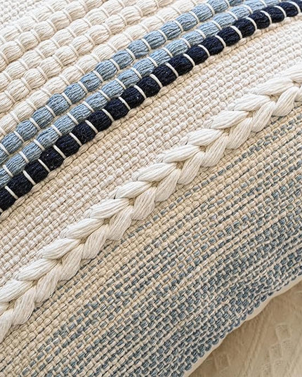 BlissBlush Coastal Blue Boho Decorative Throw Pillow Cover 22x22 Modern Bohemian Accent Pillow Case Square Woven Textured Farmhouse Pillows for Couch Bed (Pack of 1)