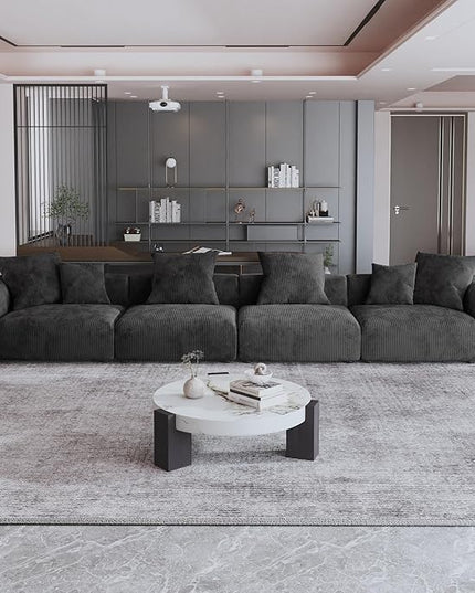 JACH 181" Oversized Corduroy Sectional Couch, Deep 4-Seats Sectional Sofa, Huge Plus Convertible Soft Sofas, Minimalist Modular Couches for Living Room, Office, Apartment, Black