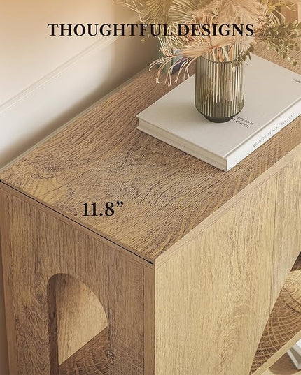 55" Console Table, Farmhouse Sofa Table with 3-Tier Storage, Wooden Entryway Table for Entrance, Hallway, Living Room, Natural Wood