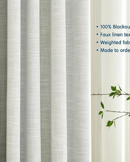 LETAU Linen Texture Off White Curtains 63 inches Long, 100% Blackout Privacy Pleated Ceiling Curtains Panels Drapery, 52" W x 63" L, 2 Panels