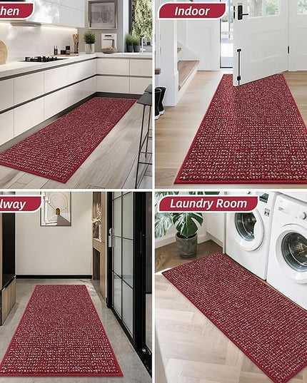 BEQHAUSE Dirt Trapper Door Mat 24" x 60", Non-Slip Washable Doormats Entrance Mat, Dirt Resistant and Absorbent Welcome Mat, Low Profile Floor Mats for Front Back Door and Entryway, Red