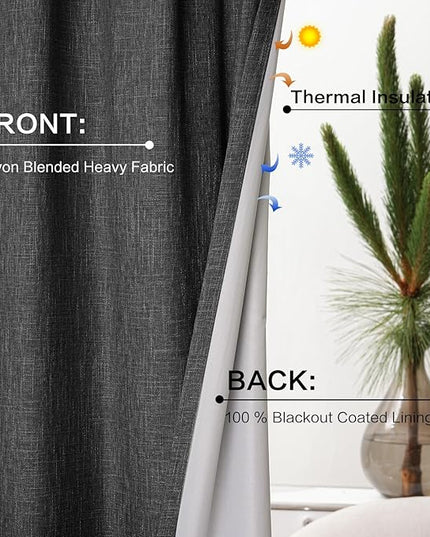 YZ HOME 90 Inch Pinch Pleated Linen Full Blackout Curtains 2 Pages for Living Room Natural Thick 100% Room Darkening Curtains Pinch Pleat Double Layer Drapes Drapes for Dining Bedroom, Dark Grey