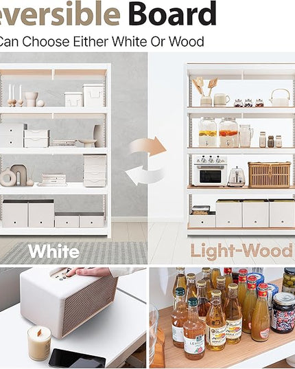 HOMEDANT House 5 Tier Laminated Metal Shelving Unit Adjustable Storage Utility Rack Heavy Duty Shelves Organization Multipurpose Shelf Kitchen Garage Pantry Closet (4, (L) 48.1" W, White)