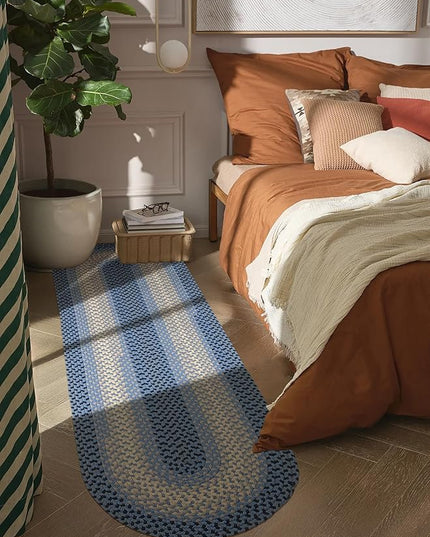 Tranquility TQ12 Blue 2' x 6' Runner - Braided Area Rug, Home Decor, Floor Mat or Bedroom Rug - Easy Care, Ideal for High Traffic Areas in Hallway and Living Room - Made in USA