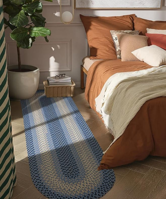 Tranquility TQ12 Blue 2' x 6' Runner - Braided Area Rug, Home Decor, Floor Mat or Bedroom Rug - Easy Care, Ideal for High Traffic Areas in Hallway and Living Room - Made in USA