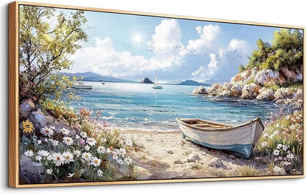 PHAOHUAXM Large Canvas Wall Art For Living Room Wall Decor For Bedroom Office Decor Print Marine Landscape Paintings Artwork Modern Stretched and Framed Beach Posters Home Decor 30"X60" Wood Framed