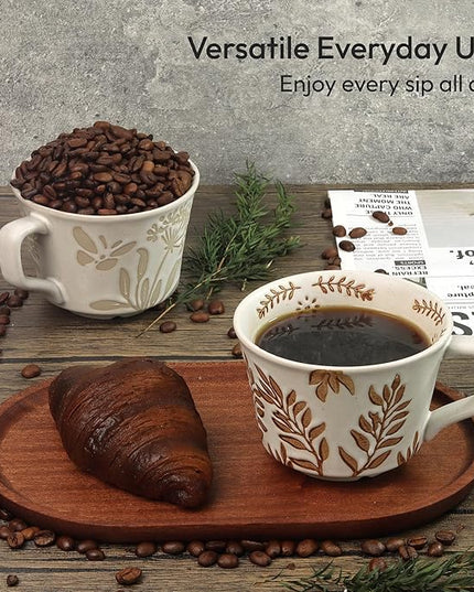 Ceramic Coffee Mug, 12 oz Novelty Unique Teacup with Handle, Stoneware Cup for Tea Mocha Latte Cappuccino Espresso (Ivy)