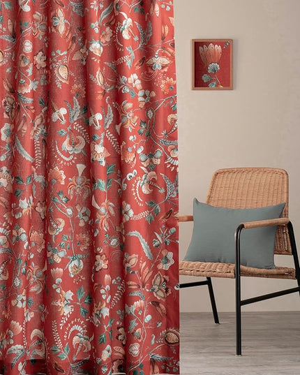 Maison d' Hermine Curtains for Living Room 100% Cotton 108 inch Length One Panel Light Filtering Curtains for Bedroom Windows with Rod and Loop Pockets Drapes (Dalida Terracotta, 50" W x 108" L)