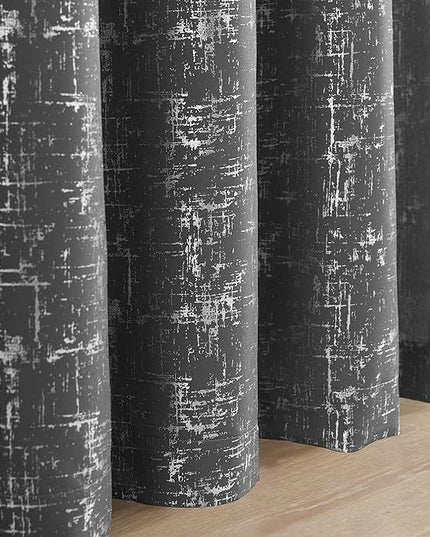 Taisier Home Silver Foil Print Linen Textured Curtains Geometric Dots Pattern Design Curtains for Bedroom Living Room Thermal Insulated Window Treatment 2 Panels 84" L,Dark Grey and Silver