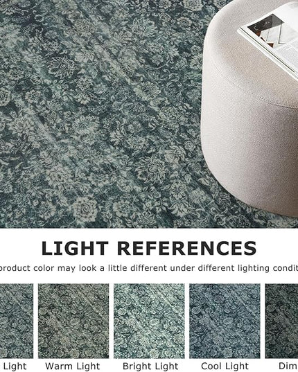 2x6 Washable Runner Rug for Hallways, Dark Green Soft Neutral Vintage Kitchen Rugs with Non-Slip, Non-Shedding Distressed Floral Rug for Bedroom Kitchen Porch Laundry Entryway