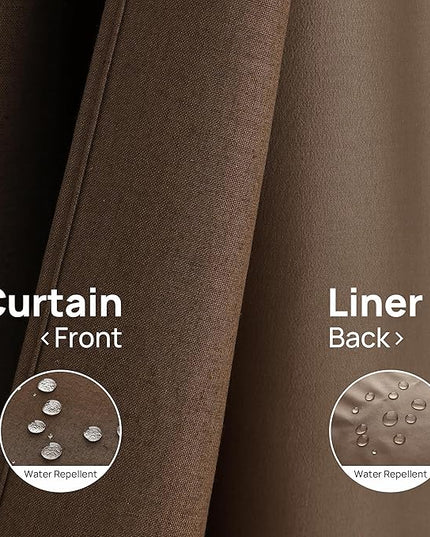 Tan Brown No Hooks Linen Shower Curtain with Snap in Liner Set Rustic Farmhouse Shower Curtains for Bathroom Cream Burlap Cloth Double Bath Curtains with See Through Top Window 72x75