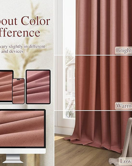 Guken Blackout Curtains 120 Inch Length 2 Panels Set for Living Room Bedroom Back Tab Thermal Insulated 100% Black Out Linen Drapes Room Darkening Window Curtains 120 Inches Long,Dusty Rose