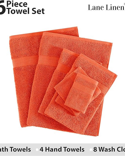 Lane Linen 100% Mercerized Cotton Bathroom Towel Set - 16 Pieces - Fluffy, Super Soft & Highly Absorbent - 4 Bath Towels, 8 Washcloths, 4 Hand Towels - RingSpun, Double Sided Cotton Terry - Tiger Lily