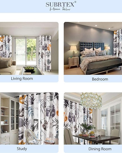 SUBRTEX Light Flitering Curtains 52Wx84L, Room Darkening Vibrant Floral Drapes, 50% Blackout, Semi Sheer Boho Farmhouse Curtains for Living Room, Gray