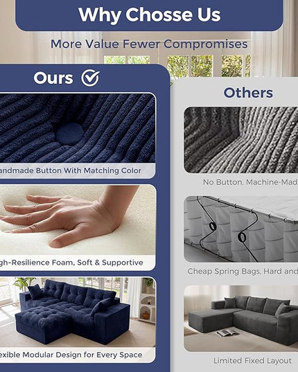 MAXYOYO 104" L Shaped Modular Sectional Sofa with Ottoman, Cloud Boneless Couch with Layered Cushion, Upholstered Sofa in a Box, Flexible Module Combination for Living Room, No Assembly, Navy