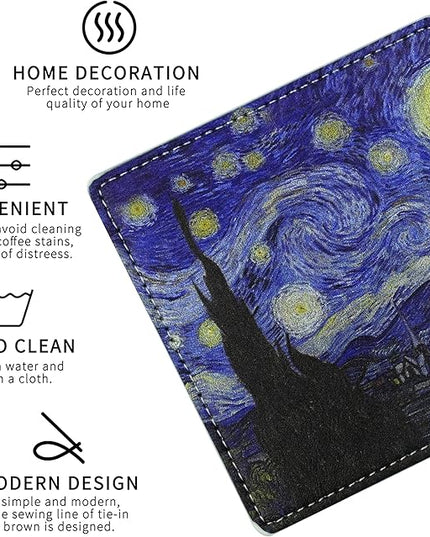 Artistic Coasters Square Leather Drinks Coaster Set with Holder for Coffee Table Bar Home Decor 4 Inches Set of 6