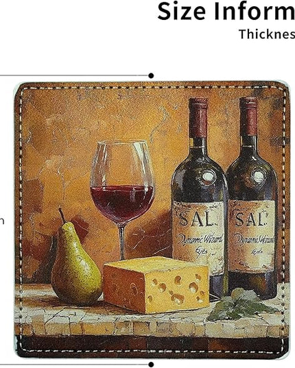 Marble Coasters Square Leather Drinks Coaster Set with Holder for Coffee Table Bar Home Decor 4 Inches Set of 6 (Vintage Wine, One Size)