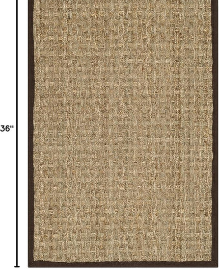 SAFAVIEH Area Rug 2x3 - Natural Fiber Collection - Natural & Dark Brown, Seagrass, Basketweave Pattern with Border (NF114K)