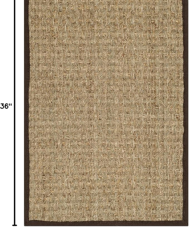 SAFAVIEH Area Rug 2x3 - Natural Fiber Collection - Natural & Dark Brown, Seagrass, Basketweave Pattern with Border (NF114K)