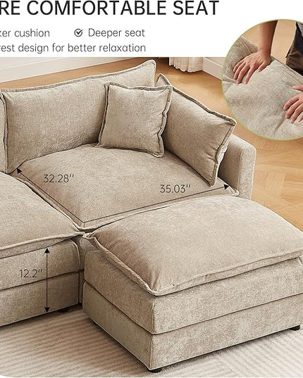 Modular Sectional Sofa, 77 Inch U Shaped Couch Set with Armrests, 2-Seater Comfy Cloud Couches for Living Room Apartment, Coffee