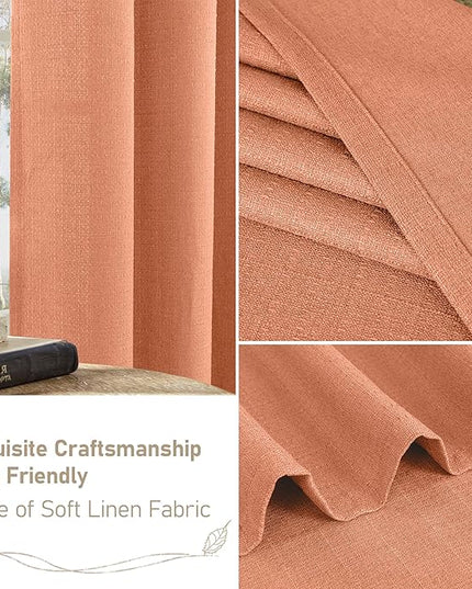 LAMIT Terracotta Linen Curtains for Bedroom, Grommet Thermal Insulated Soft Curtains Boho Light Filtering Panels for Living Room/Outdoor/French Door, 2 Panels, W60 x L84