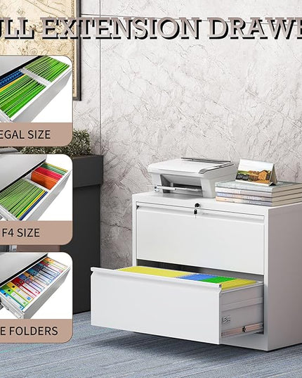 2 Drawer Lateral File Cabinet with Lock, File Cabinet, Metal Lateral Filing Cabinets for Home Office, File Storage Cabinet for Legal/Letter/A4 Documents, Assembly Required (White, 35'W)