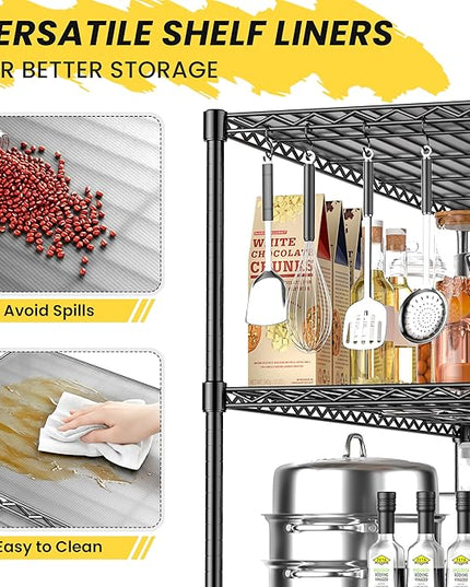 3-Shelf Adjustable Storage Shelves 36" W x 14" D x 36" H Metal Shelving Unit Heavy Duty Wire Rack Small Organizer with 3 Shelf Liners for Kitchen Pantry Bathroom Laundry Closet Garage Black