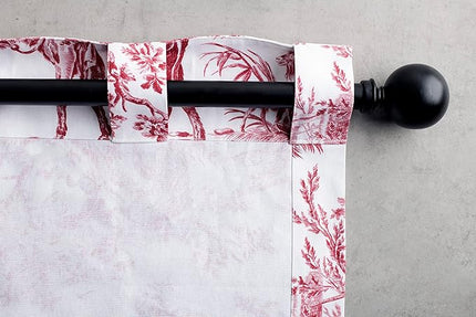 Maison d' Hermine Curtains for living room 100% Cotton 124 inch length One Panel Light Filtering Toile Curtains for Bedroom with rod and loop Pockets (The Miller Red (White Background), 50"W x 124"L)