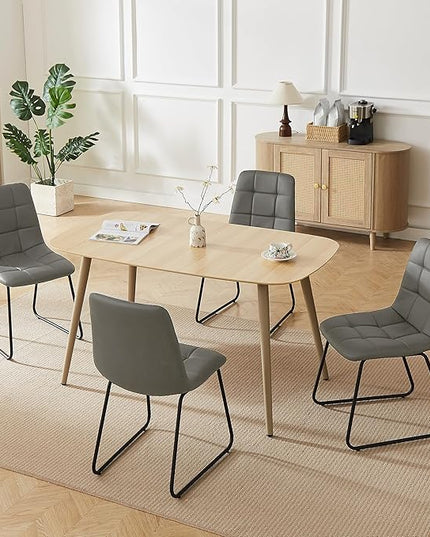 55.1'' Natural Wood Dining Table Set for 4 with Leather Chairs - Easy Assembly 4-Piece Kitchen Table and Chair Set, Scratch-Resistant Waterproof Surface (Modern Farmhouse Style)