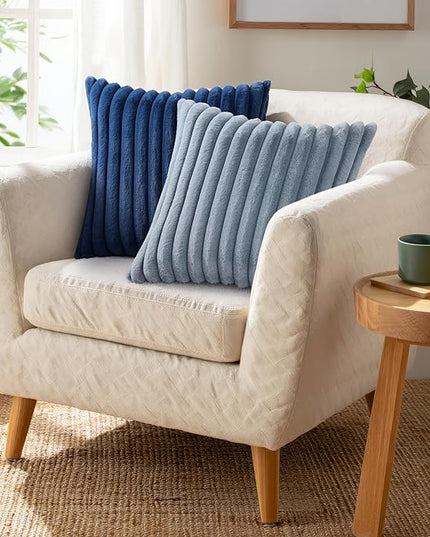 Pallene Faux Fur Plush Throw Pillow Covers 18x18 Set of 2, Luxury Soft Fluffy Striped Decorative Pillow Covers for Sofa, Couch, Living Room, Blue Grey