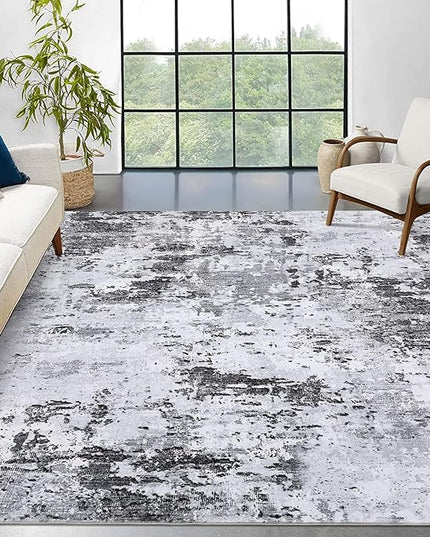 9x12 Modern Abstract Accent Rug Non Slip for Living Room Stain Resistant Throw Rug Low Pile Machine Washable Indoor Floor Cover for Bedroom Office Home Decor, Grey