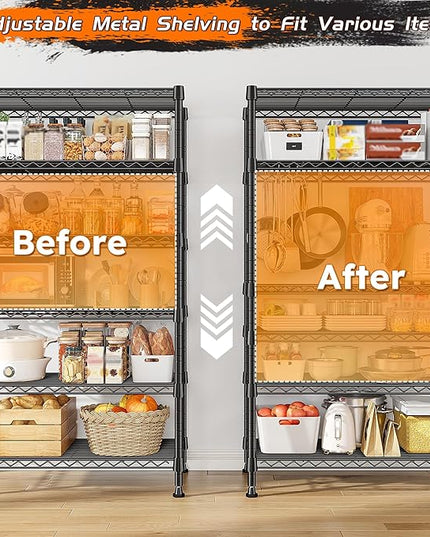 REIBII 6-Tier Metal Shelving Unit Storage Shelves, Sturdy Wire Shelving Adjustable Deep Pantry Shelves Load 800LBS Storage Rack for Kitchen Pantry Closet, Keep Organized, 2 Pack