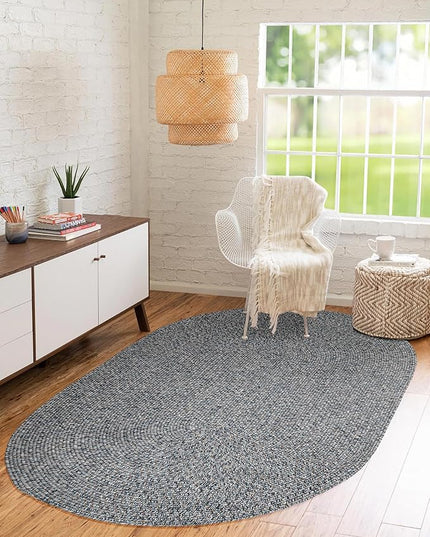 Seasons SE95 Winter Blues 4' x 6' Oval - Braided Area Rug, Home Decor, Floor Mat or Bedroom Rug - Easy Care, Ideal for High Traffic Areas in Hallway and Living Room - Made in USA