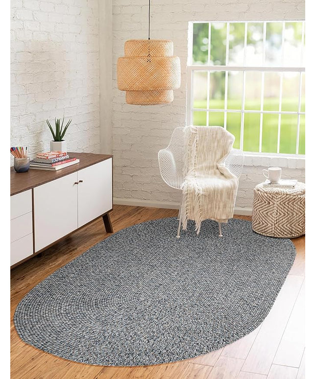 Seasons SE95 Winter Blues 7' x 9' Oval - Braided Area Rug, Home Decor, Floor Mat or Bedroom Rug - Easy Care, Ideal for High Traffic Areas in Hallway and Living Room - Made in USA
