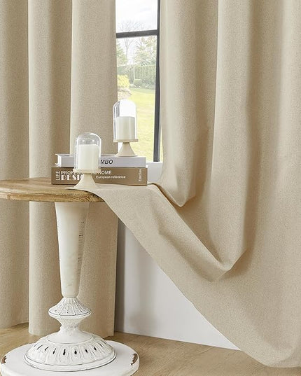 ChrisDowa 100% Blackout Cream Solid Curtains 72 Inches Long 2 Panels for Bedroom Living Room,Farmhouse Room Darkening Thermal Insulated Soundproof Grommet Top Window Treatment Drapes,52x72
