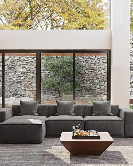 POVISON 115" Modular Sectional Sofa for Living Room Modern Large Sectional Couche Velvet L Shaped Deep Seat Sofa Set 3 Seats with Reversible Ottoman Oversized Big Comfy Cloud Couch for House Office
