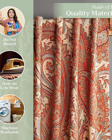 Maison d' Hermine Curtains for Living Room 100% Cotton 84 inch Length One Panel Light Filtering Curtains for Bedroom Windows with Rod and Loop Pockets Drapes (Kashmir Paisley Tomato, 50" W x 84" L)