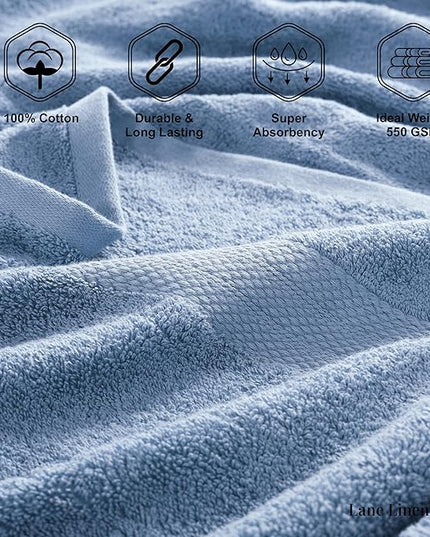 LANE LINEN 100% Cotton Premium Bathroom Towels Set - 16 Pieces - Ring Spun, Quick Dry, Super Soft & Highly Absorbent - 4 Bath, 8 Washcloths, 4 Hand Towels for Bathroom - Pre Shrunk - Cerulean Blue