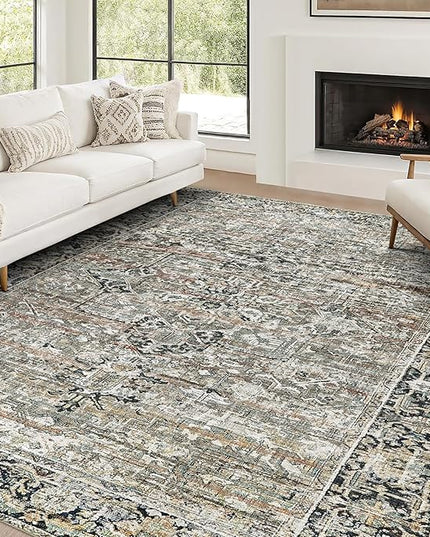 ReaLife Rugs Machine Washable Area Rug Runner - Living Room Bedroom Bathroom Kitchen Entryway Office - Padded Low Pile Stain Resistant Premium - Boho Farmhouse Vintage - Lyle - Brown 3' x 5'