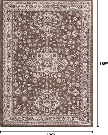 Rugs.com Outdoor Aztec Collection Rug – 10' x 14' Brown Flatweave Rug Perfect for Living Rooms, Large Dining Rooms, Open Floorplans