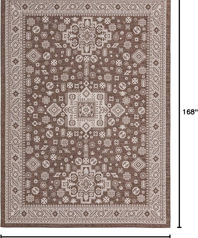 Rugs.com Outdoor Aztec Collection Rug – 10' x 14' Brown Flatweave Rug Perfect for Living Rooms, Large Dining Rooms, Open Floorplans