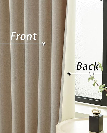 DUALIFE 96 Inch Curtains 2 Panel Set Farmhouse Blackout Heat Reducing Sun Block Out Curtains for Bedroom Dorm UV Blocking Noise Canceling Burlap Linen Look Drapes Rod Pocket Back Tab,50 X 96 Taupe