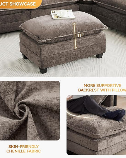 35‘’ Modern Chenille Cloud Sofa Ottoman,Rectangle Ottoman for Modular Sectional Sofa, Brown