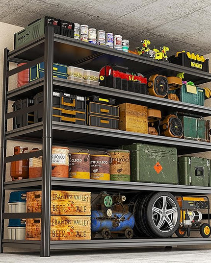 87" H Garage Shelving 5 Tier Storage Shelves Heavy Duty 3800LBS Adjustable Shelf Unit Metal Garage Shelving for Warehouse Industrial Basement, 87" H x 48" W x 24" D, Black