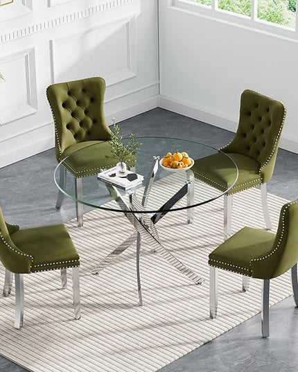HomVent Round Glass Dining Table Set for 4, Modern Tempered Glass Kitchen Table Set and Chairs, Round Glass Dining Room Table Set for Kitchen