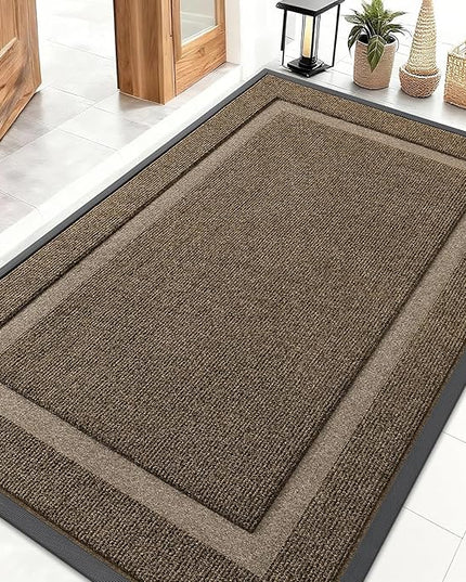 OLANLY Front Door Mat Indoor Outdoor Entrance, Waterproof All-Season, All-Weather Doormat, Sturdy Natural Rubber, Fade Resistant, Low Profile, Easy Clean Patio Porch Entryway Mat, 71x47, Brown
