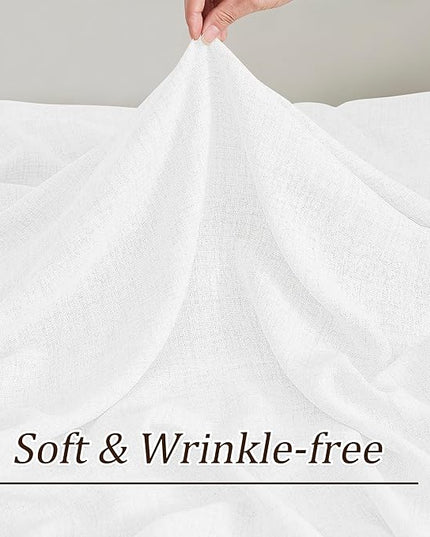 White Linen Pinch Pleated Semi Sheer Curtains 2 Panels 45 Inches Long, Back Tab with Hooks, Window Treatment Curtains for Bedroom Cabin 42 Inch Wide