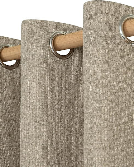 LAMIT Taupe Linen Curtains for Bedroom, 90 inches Grommet Thermal Insulated Thick Burlap Farmhouse Curtains Noise Reducing Window Treatment Drapes for Living Room, Set of 2 Panels, W52 x L90
