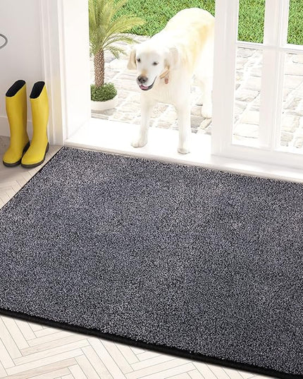 PURRUGS Dirt Trapping Door Mat 34" x 59", Non-Slip Machine Washable Entry Rug, Shoe Scraper, Dog Doormat, Super Absorbent Welcome Mat for Front & Back Door, Muddy Shoes & Paws, Bluish Grey-Black