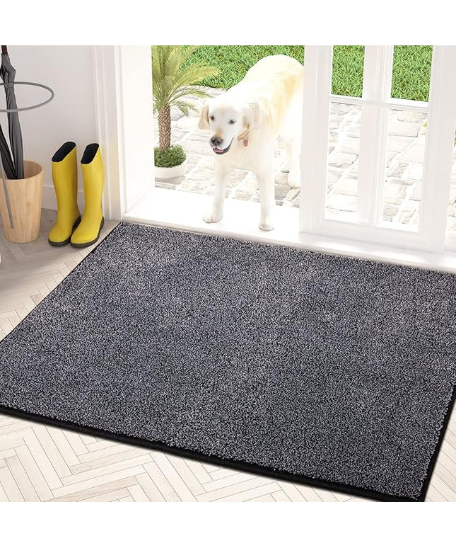 PURRUGS Dirt Trapping Door Mat 31.5" x 47", Non-Slip Machine Washable Entry Rug, Shoe Scraper, Dog Doormat, Super Absorbent Welcome Mat for Front & Back Door, Muddy Shoes & Paws, Bluish Grey-Black